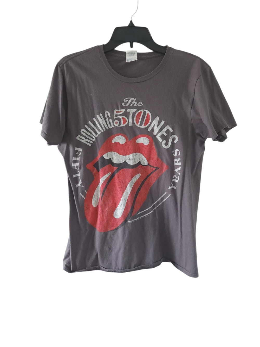 The Rolling Stones 50 Years Short Sleeve Tee in Charcoal and Red Medium Women